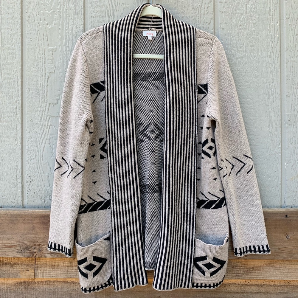 Pixley thick cozy aztec pattern open knit cardigan